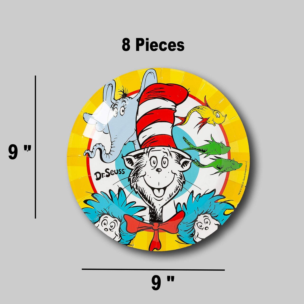 8 Count Dr Seuss Horton and Cat in the Hat Friends Paper Dinner Plates for Kids Parties 9"